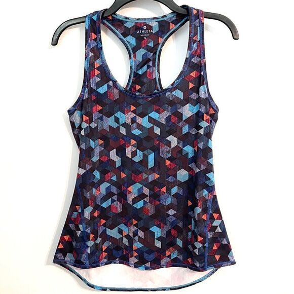 Athleta Chi Workout Tank Top Geometric Print Blue Size S - Picture 2 of 6